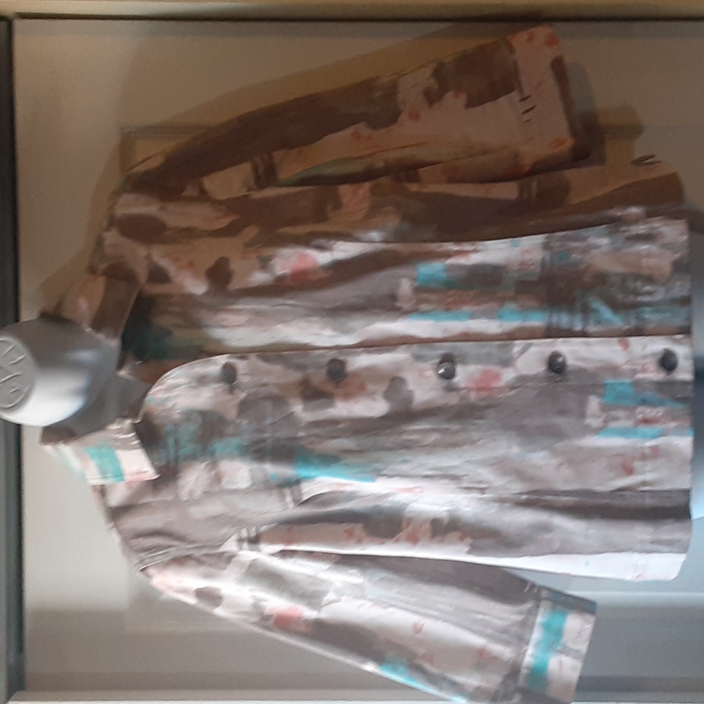 Chico brown. Turquoise peach abstract print jacket/blazer  ,size 2 (12)